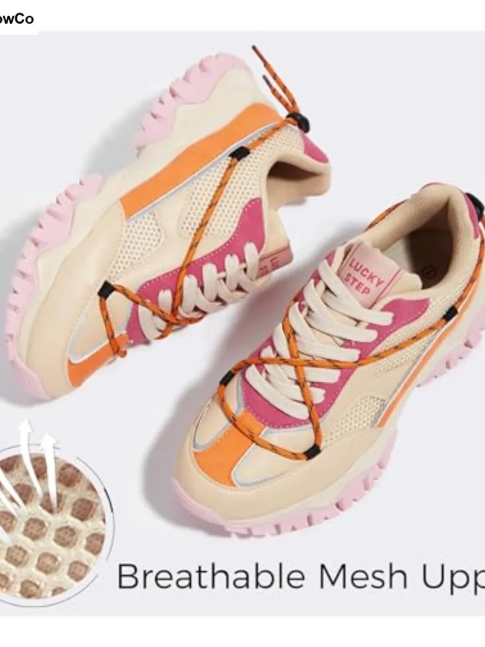 Platform Fashion Sneakers Retro Colorblock Lace-Up Chunky Casual Walking Shoes